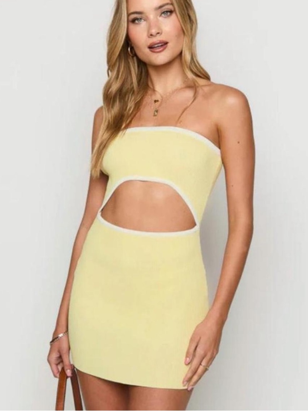 Beginning Boutique NWT Yellow Ribbed Cutout Mini Dress